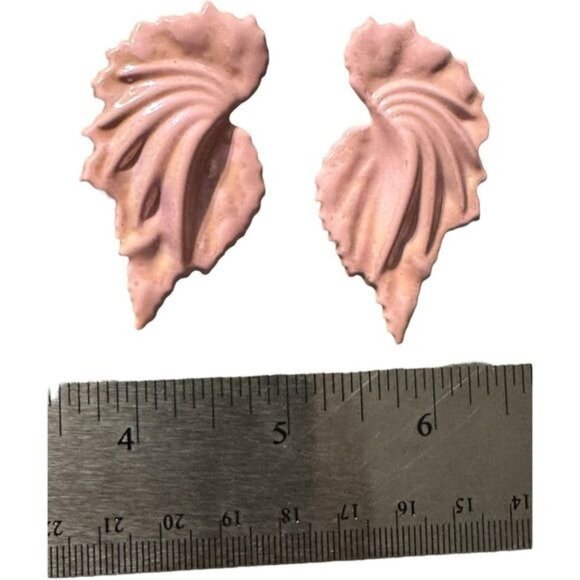 Vintage Pierced Earrings 2.25" Pink Enamel Beautiful 1970-1980 - Picture 3 of 4